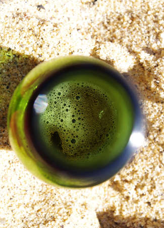 Closeup of tbe bubbles inside beer bottleの写真素材