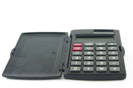 Pocket calculator on white surfaceの写真素材