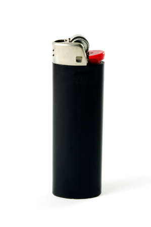 Black lighter closeup isolated on white surfaceの写真素材