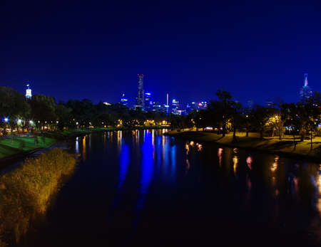 night view on city with riverの写真素材