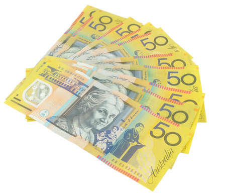 closeup of australian fifty dollars notesの写真素材