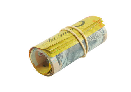 australian fifty dollars notes on whiteの写真素材