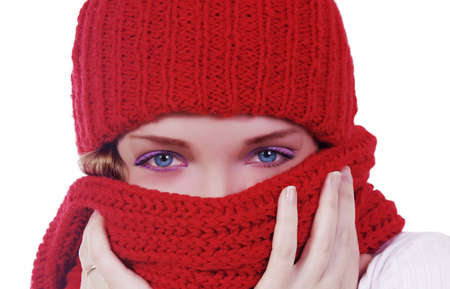 girl with hat over whiteの写真素材