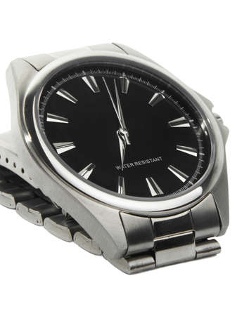 elegant black male watch on whiteの写真素材