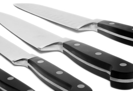 black kitchen knives  isolated on whiteの写真素材