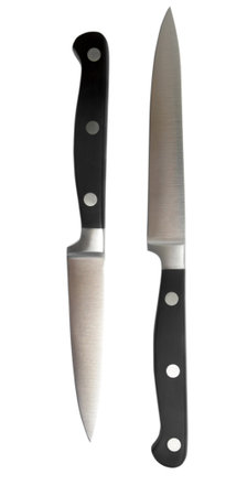 black kitchen knives isolated on white