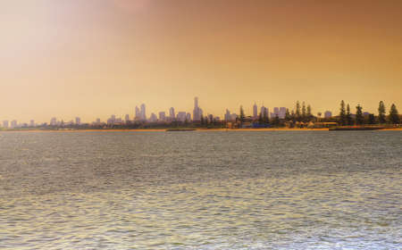 view of Melbourne cityscape in the sunsetの写真素材