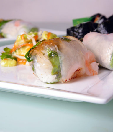 asian food. dumpling with the salad closeup