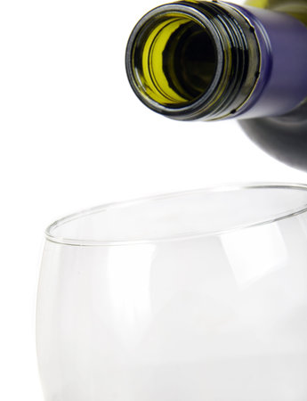 wine bottle and glass over white