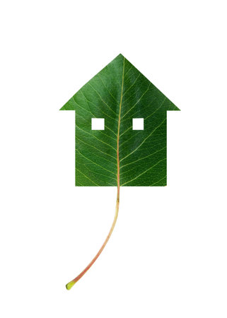 leaf in house shape. green life conceptの写真素材