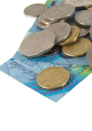 australian cash and coins over whiteの写真素材
