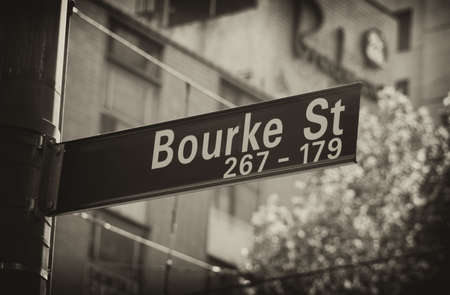 bourke street sign closeup in melbourneの写真素材