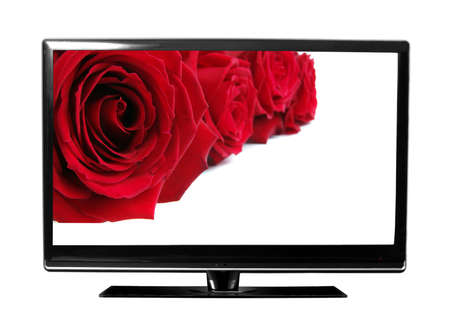 big tv screen with rosesの写真素材