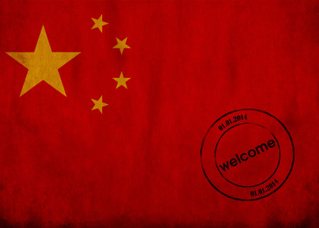 china textured flag with airport stampの写真素材