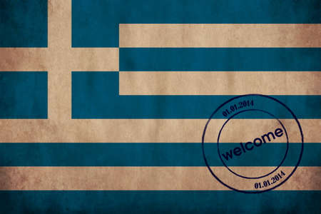 Greece textured flag with airport stampの写真素材