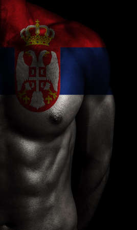 Serbia flag painted on bodyの写真素材