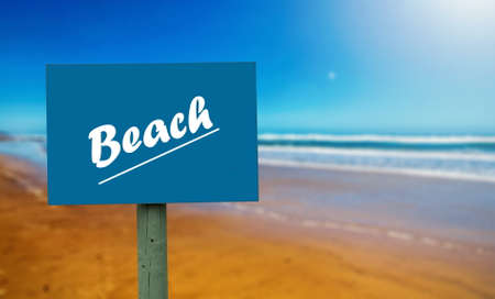beach sign on summer backgroundの写真素材
