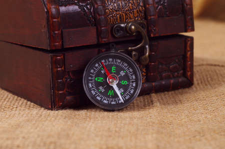 vintage treasure chest with compassの写真素材