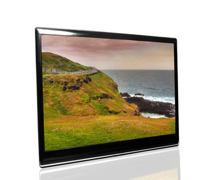 tv monitor over white surface with ocean