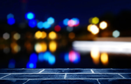 brick texture with city backgroundの写真素材