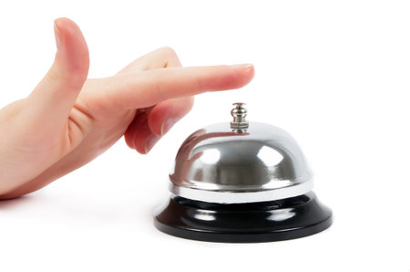 ring bell with the hand on white