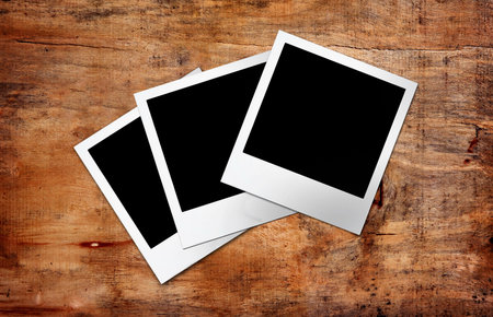 vintage instant photos on table