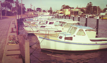 boats in marina, vintage effectの写真素材