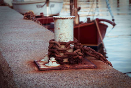 old ship anchor with the chainの写真素材