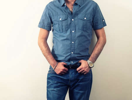 man with casual clothes closeupの写真素材