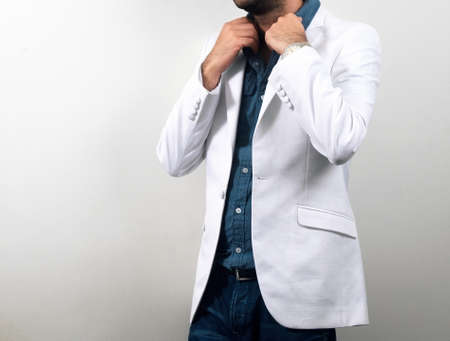 man with casual clothes closeupの写真素材