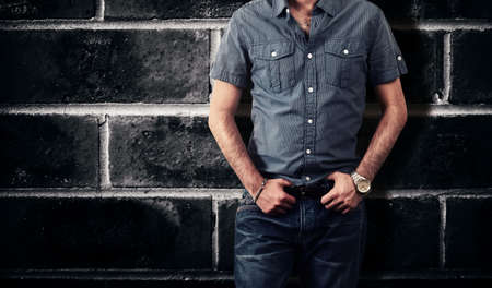 man with casual clothes closeupの写真素材