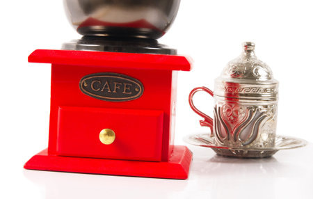 traditional Turkish coffee cup on whiteの写真素材