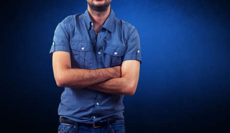 man with casual clothes closeupの写真素材