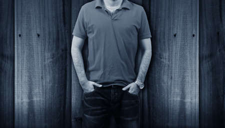 man with casual clothes closeupの写真素材