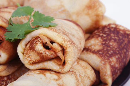 tasty stuffed pancakes closeupの写真素材
