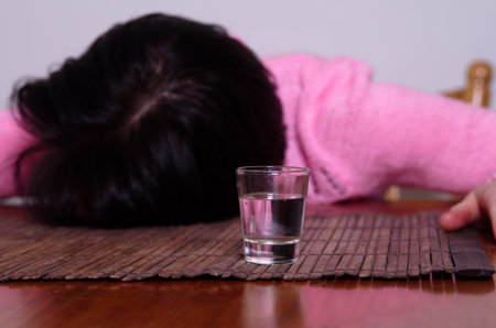 woman with alcohol addiction concept,shallow DOF