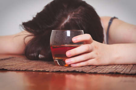 woman with alcohol addiction concept,shallow DOFの写真素材