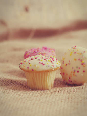 birthday cupcakes old retro effectの写真素材