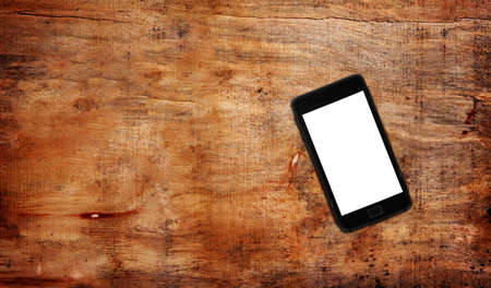 top view of  phone on tableの写真素材