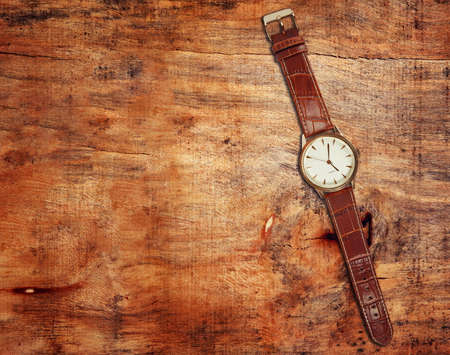 elegant watch closeup on tableの写真素材