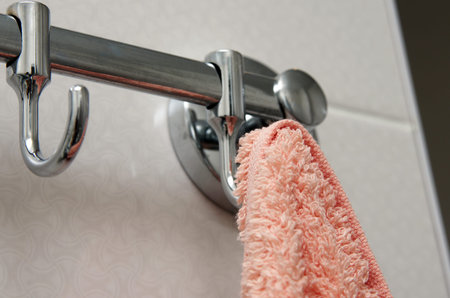 towel hanging in the bathroomの写真素材