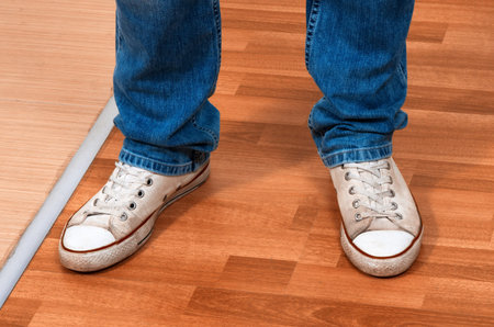 casual shoes and male legsの写真素材