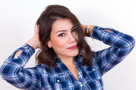 pretty brunette girl portraitの写真素材