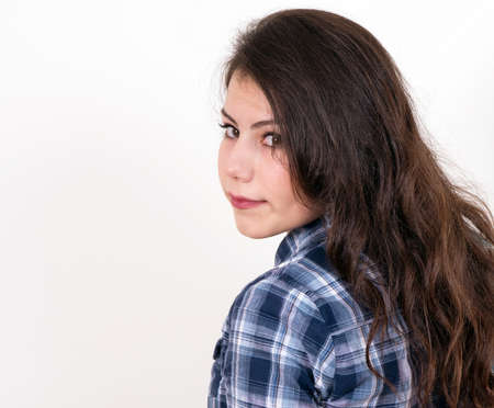 pretty brunette girl portraitの写真素材