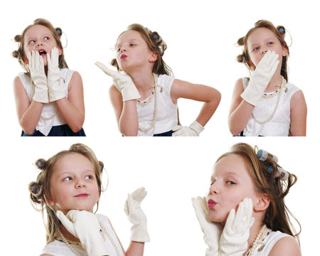 pretty girl portraits,retro style. Collageの写真素材