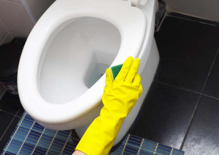 washing at the toiletの写真素材