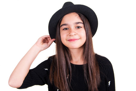 little pretty girl with the hatの写真素材