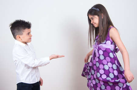 little boy proposing his girlfriendの写真素材