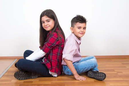 happy brother and sister togetherの写真素材