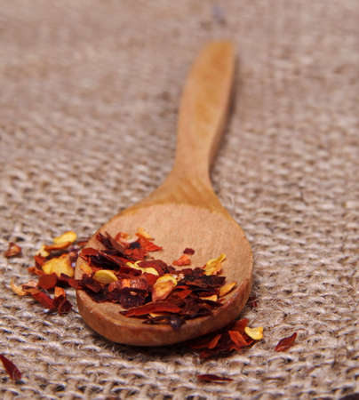 spices on the wooden spoonの写真素材